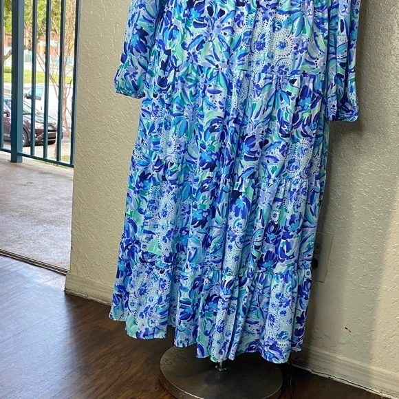 Lilly Pulitzer Blue and Green Off-Shoulder Dress - Picture 10 of 12